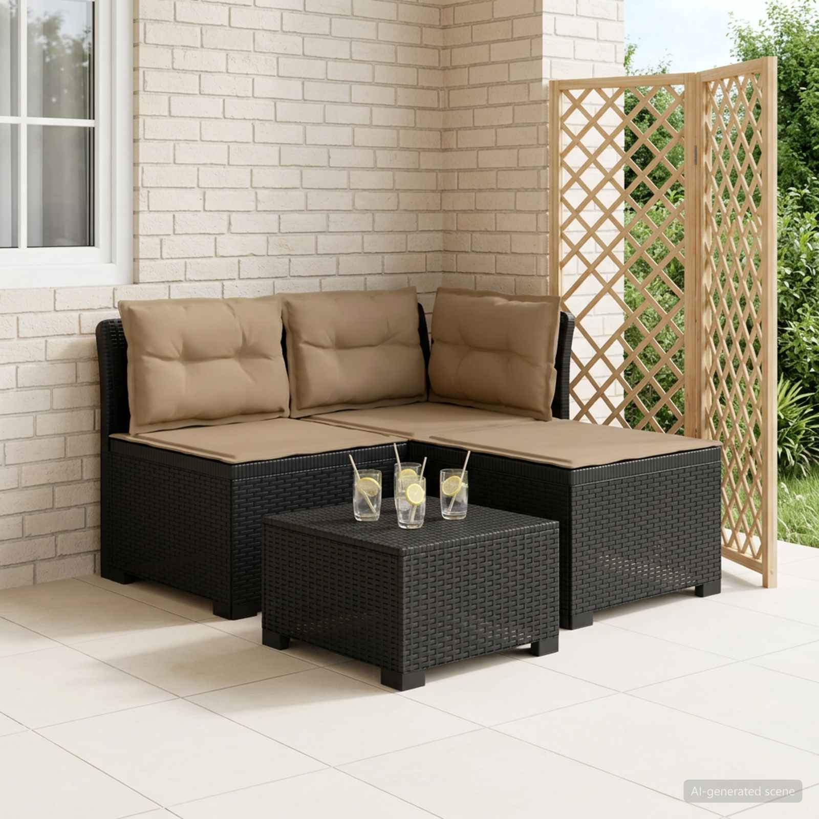 vidaXL Sofa ogrodowa 3-osobowa z poduszkami w rattanowym wyglądzie PP