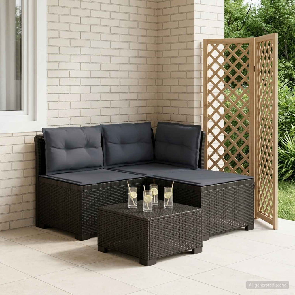 vidaXL Sofa ogrodowa 3-osobowa z poduszkami w rattanowym wyglądzie PP