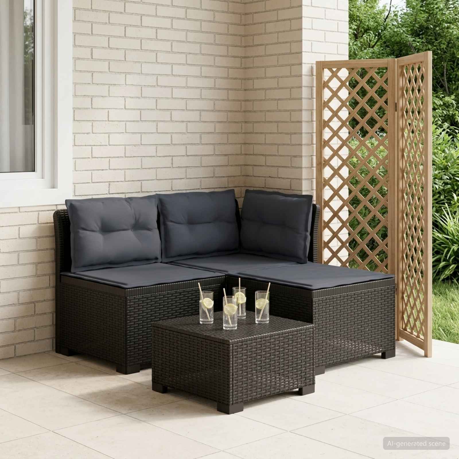 vidaXL Sofa ogrodowa 3-osobowa z poduszkami w rattanowym wyglądzie PP