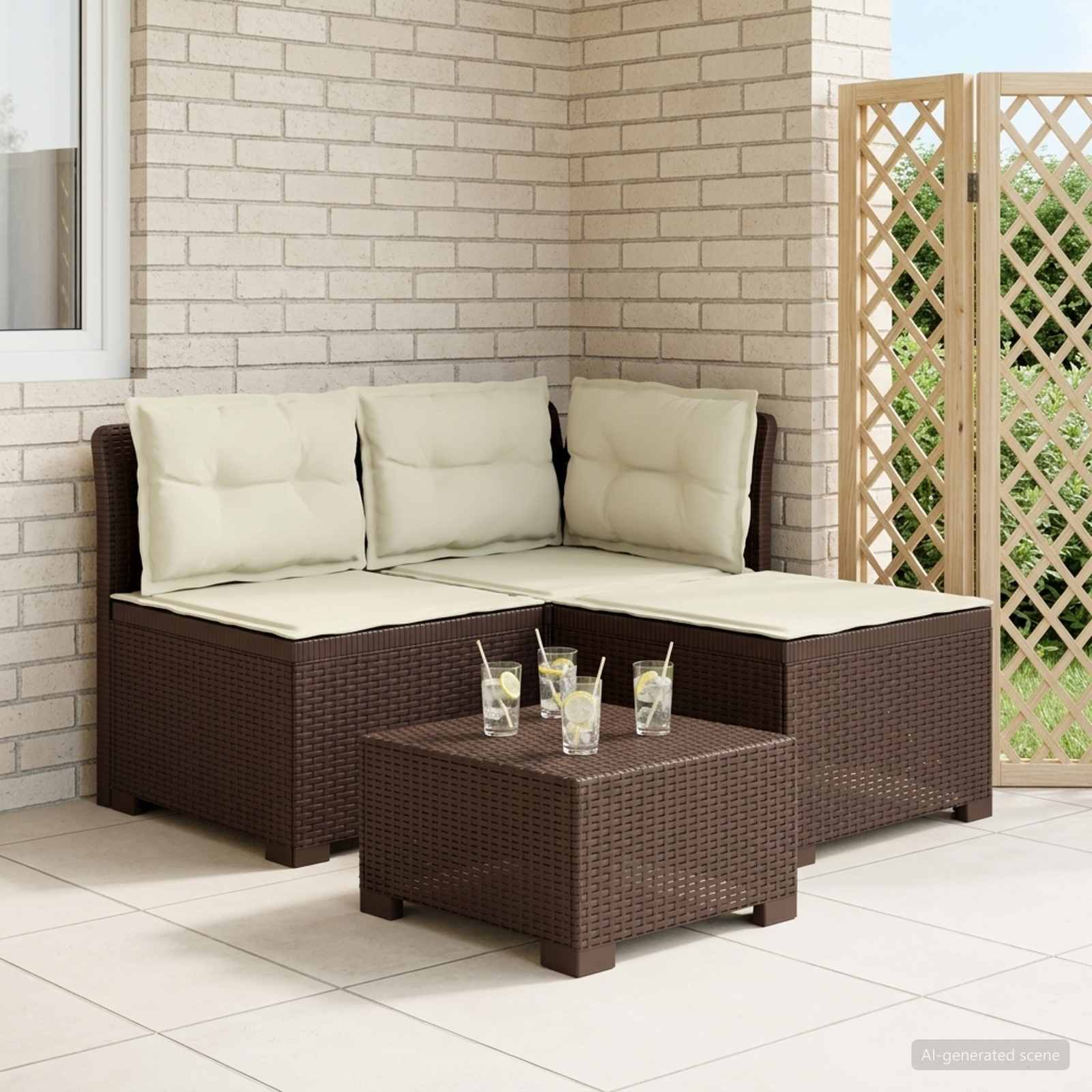 vidaXL Sofa ogrodowa 3-osobowa z poduszkami w rattanowym wyglądzie PP