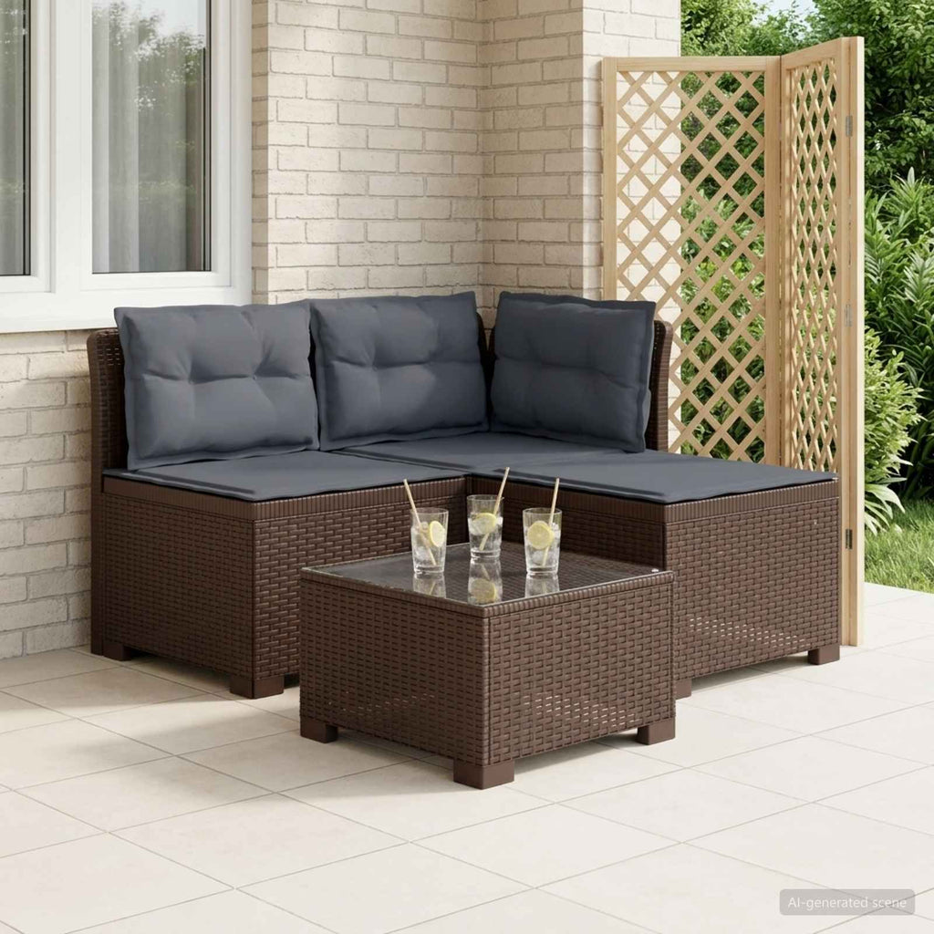 vidaXL Sofa ogrodowa 3-osobowa z poduszkami w rattanowym wyglądzie PP