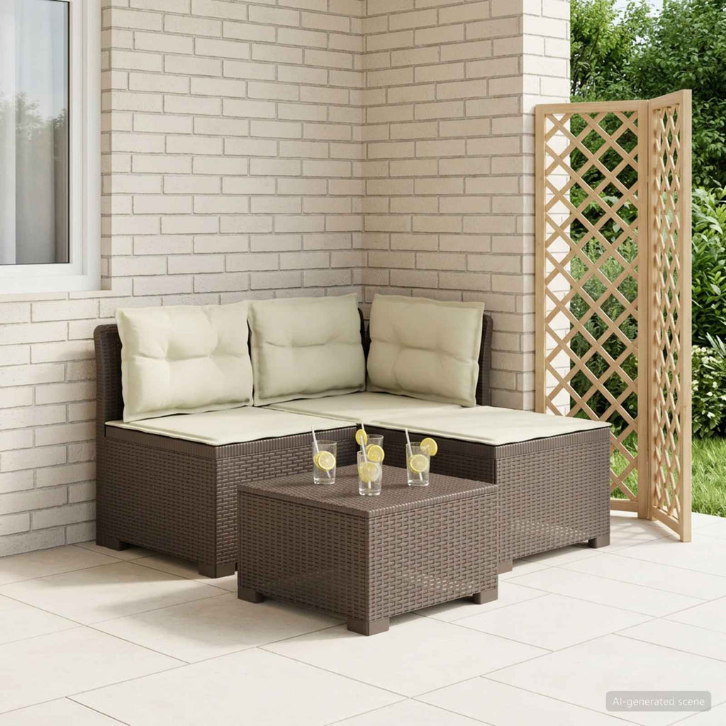 vidaXL Sofa ogrodowa 3-osobowa z poduszkami w rattanowym wyglądzie PP