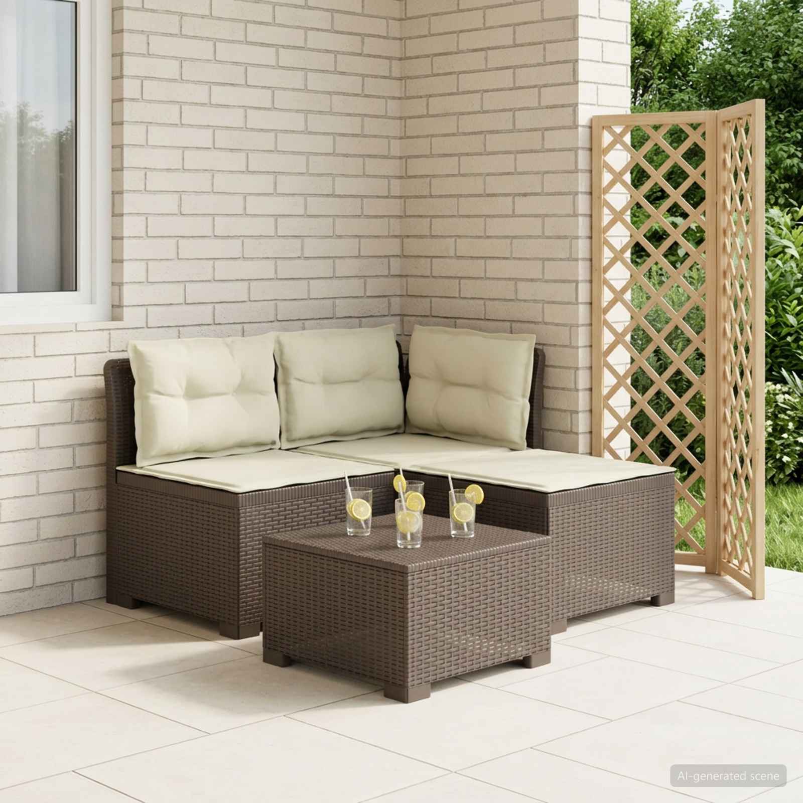 vidaXL Sofa ogrodowa 3-osobowa z poduszkami w rattanowym wyglądzie PP