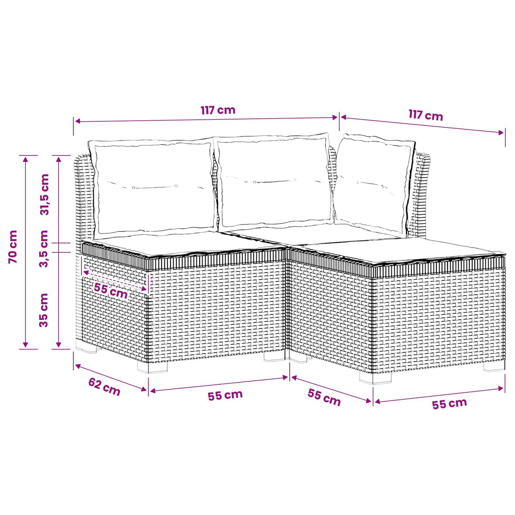 vidaXL Sofa ogrodowa 3-osobowa z poduszkami w rattanowym wyglądzie PP