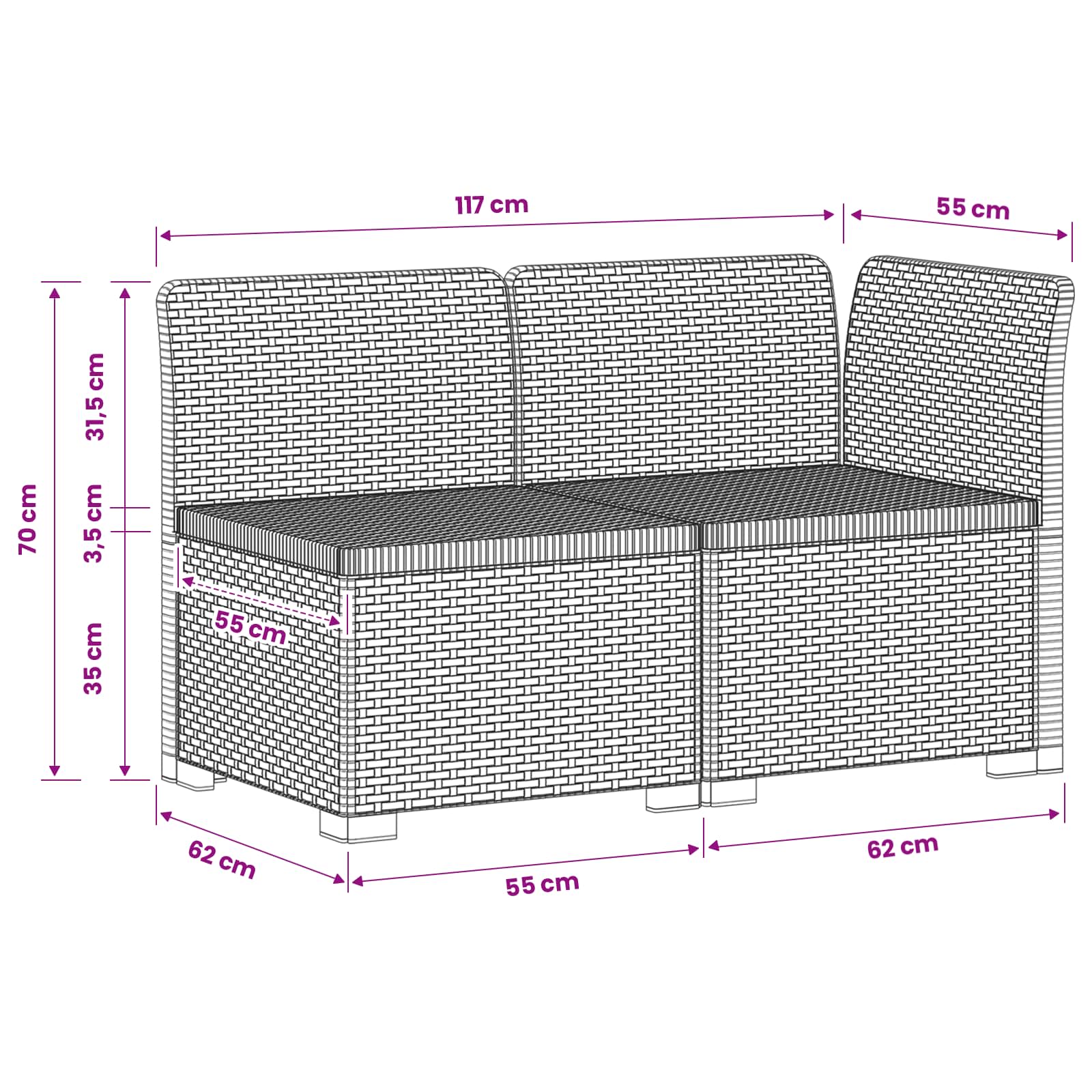 vidaXL Sofa Ogrodowa 2-osobowa w Wyglądzie Rattanowym PP jasnoszary