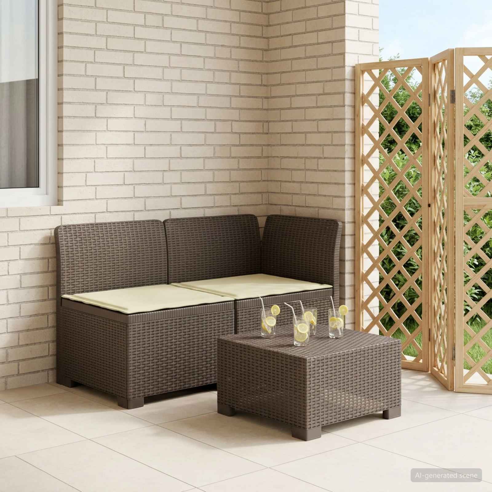 vidaXL Sofa Ogrodowa 2-osobowa z Poduszkami w Wyglądzie Rattanowym PP