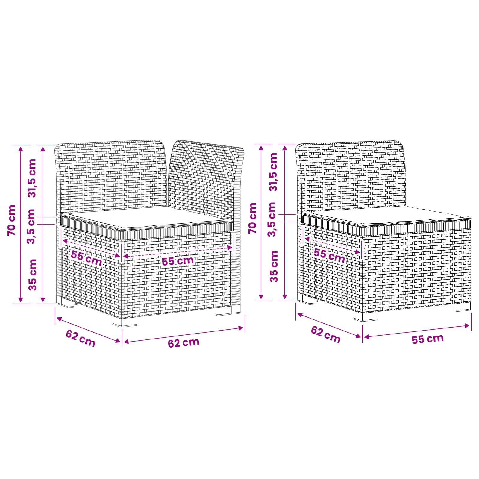 vidaXL Sofa Ogrodowa 2-osobowa z Poduszkami w Wyglądzie Rattanowym PP