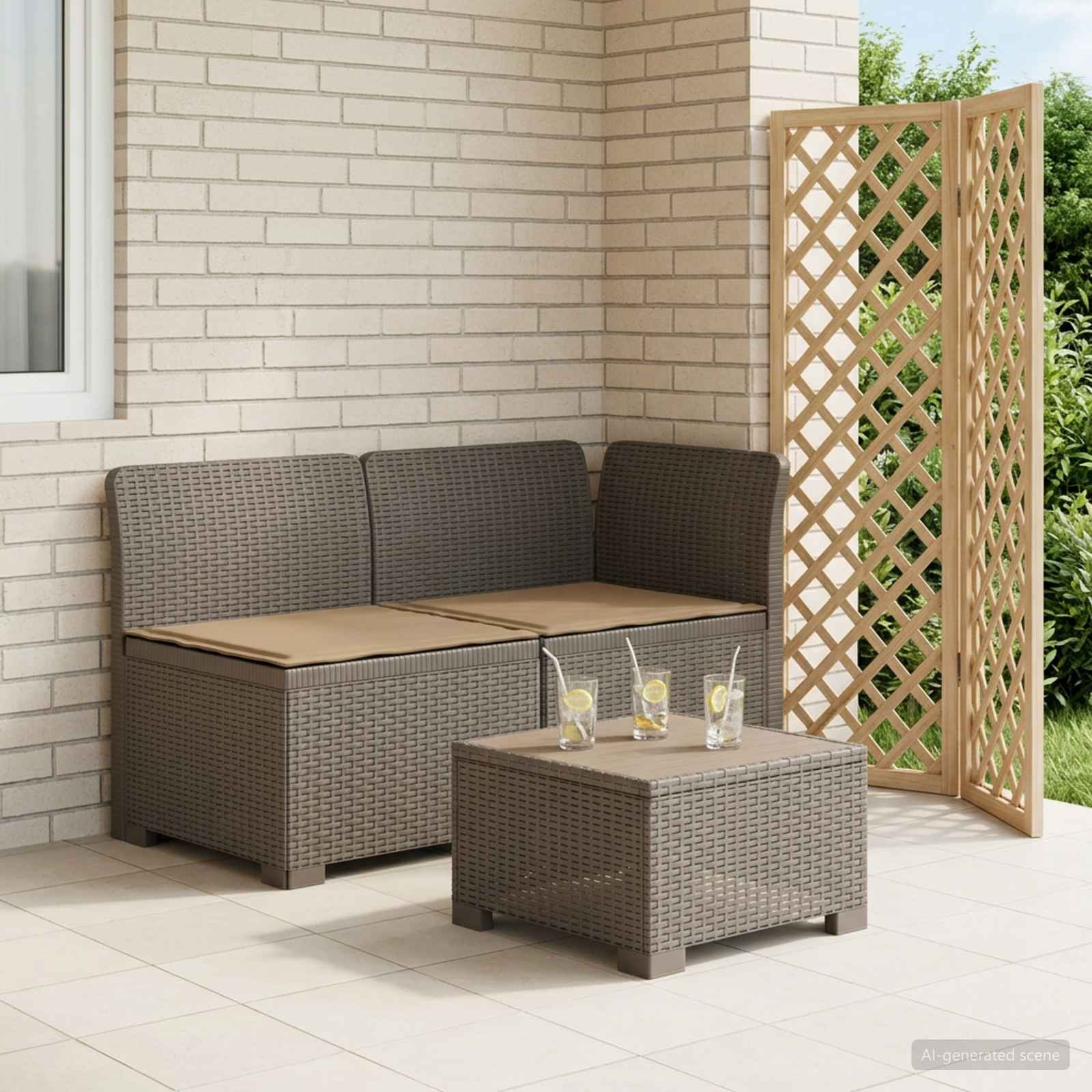 vidaXL Sofa Ogrodowa 2-osobowa z Poduszkami w Wyglądzie Rattanowym PP
