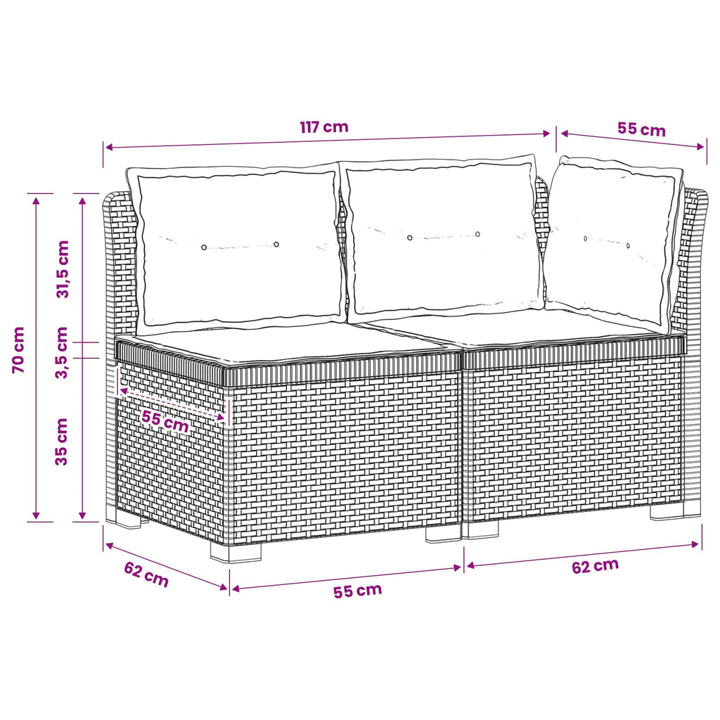 vidaXL Sofa Ogrodowa 2-osobowa z Poduszkami w Wyglądzie Rattanowym PP