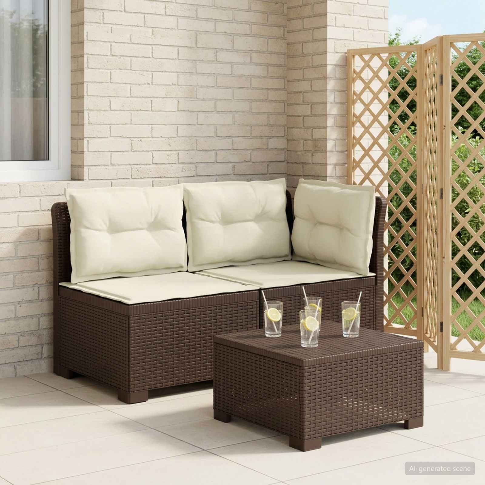 vidaXL Sofa Ogrodowa 2-osobowa z Poduszkami w Wyglądzie Rattanowym PP