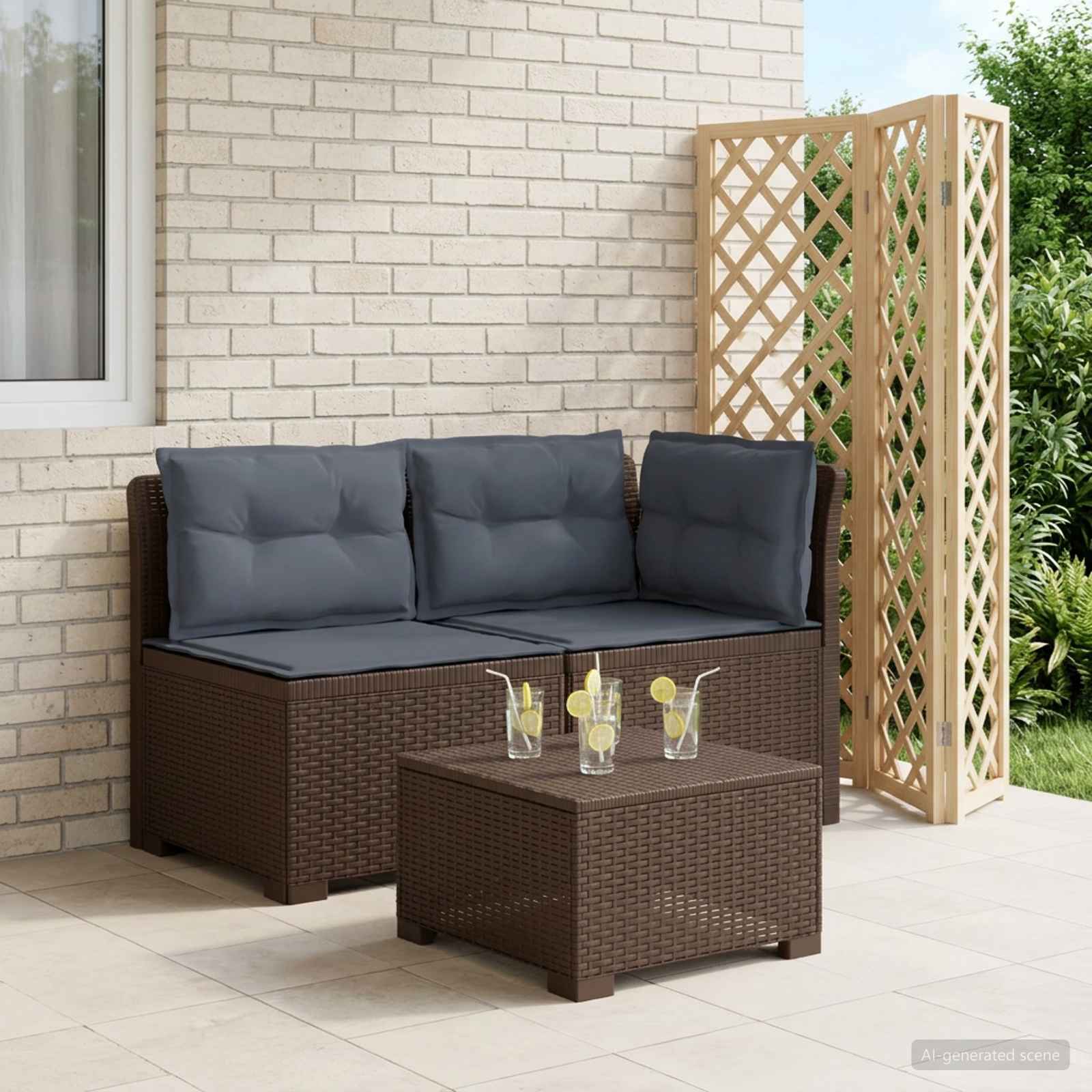 vidaXL Sofa Ogrodowa 2-osobowa z Poduszkami w Wyglądzie Rattanowym PP