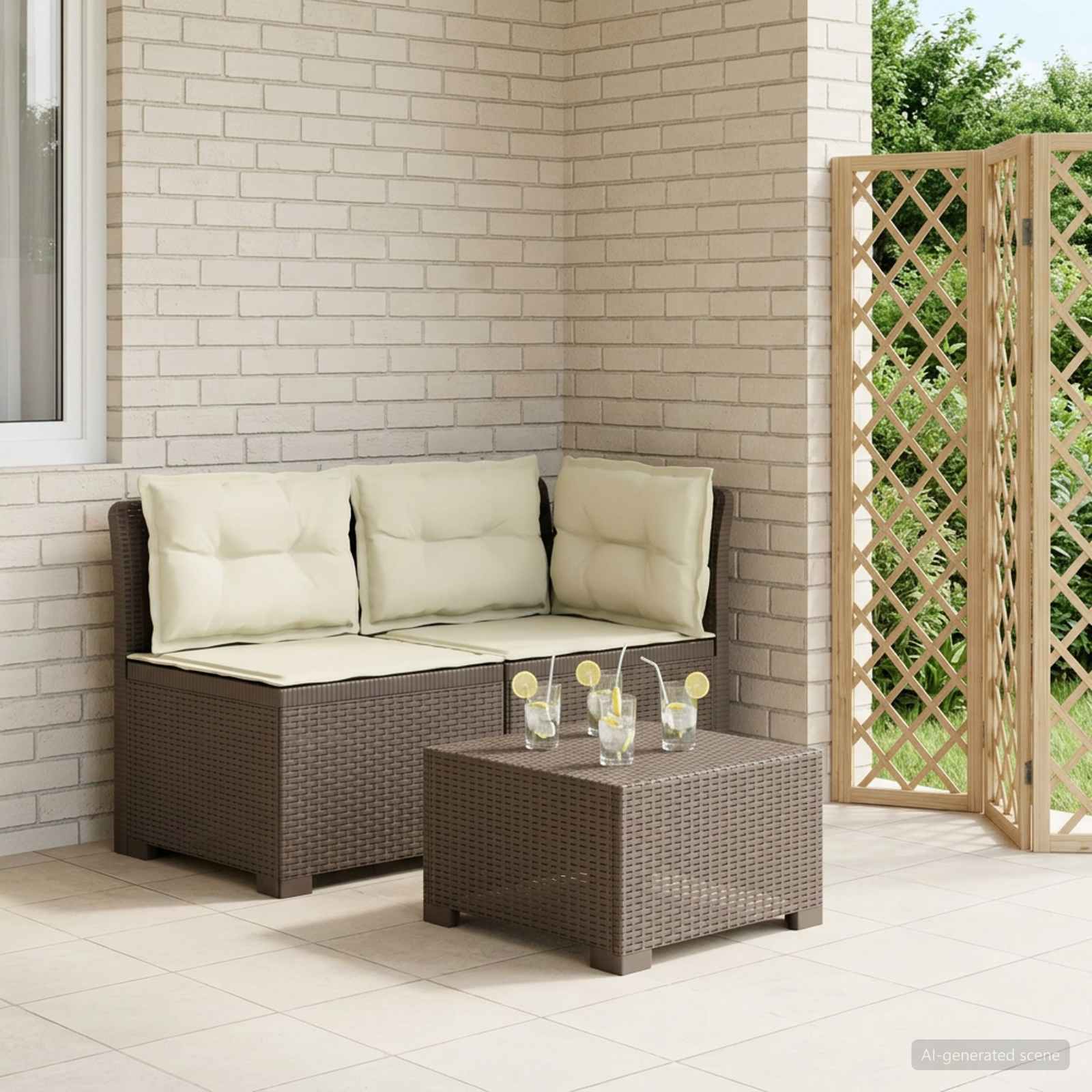 vidaXL Sofa Ogrodowa 2-osobowa z Poduszkami w Wyglądzie Rattanowym PP