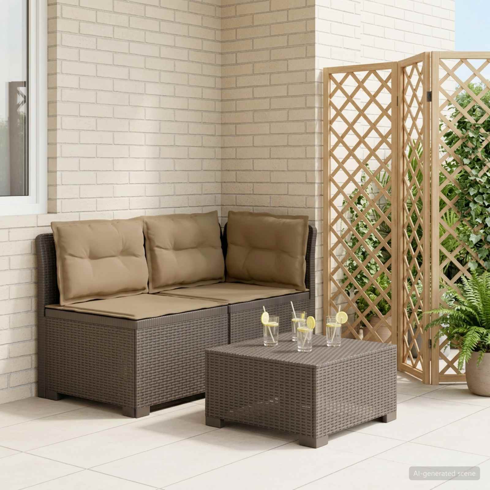 vidaXL Sofa Ogrodowa 2-osobowa z Poduszkami w Wyglądzie Rattanowym PP