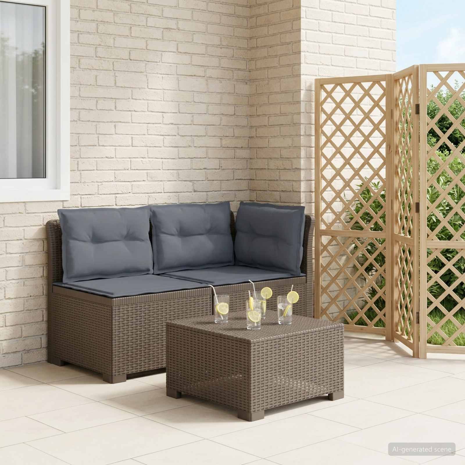 vidaXL Sofa Ogrodowa 2-osobowa z Poduszkami w Wyglądzie Rattanowym PP