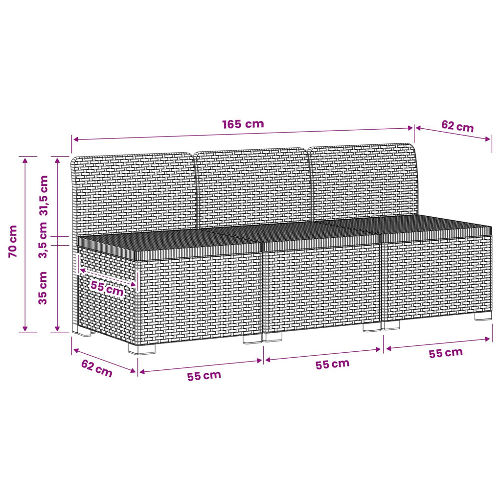 vidaXL Sofa Ogrodowa 3-osobowa Rattanowa PP jasnoszary