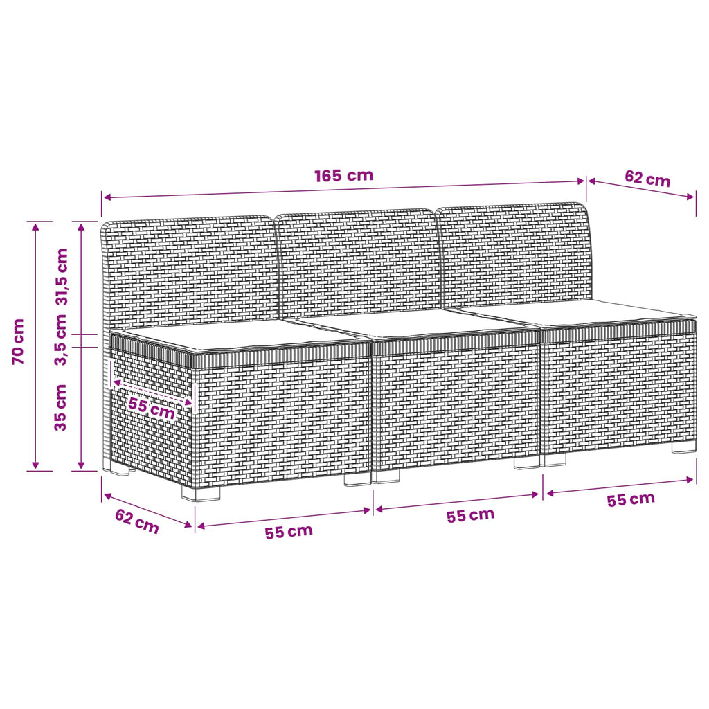 vidaXL Sofa ogrodowa 3-osobowa z poduszkami w rattanowym wyglądzie PP