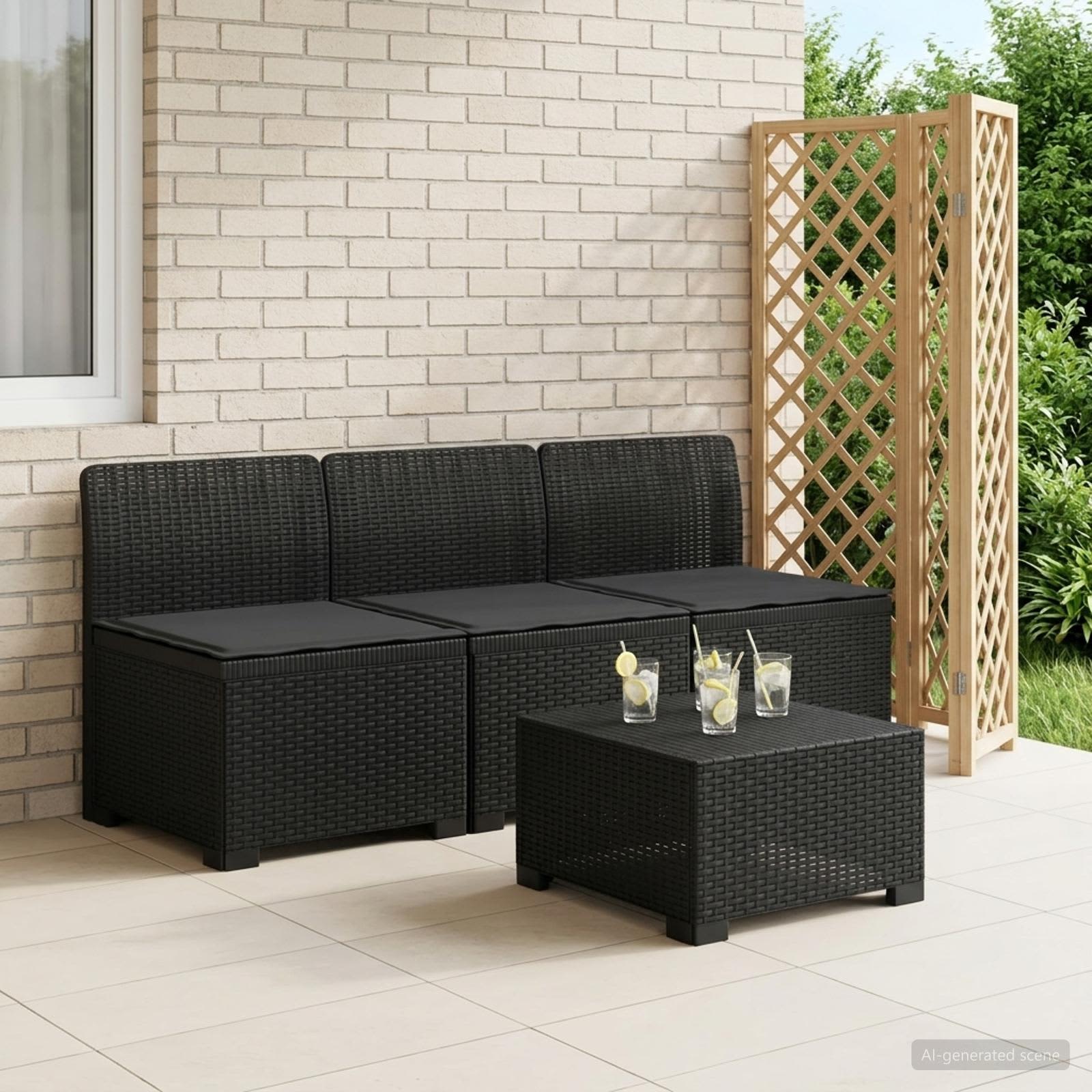 vidaXL Sofa ogrodowa 3-osobowa z poduszkami w rattanowym wyglądzie PP