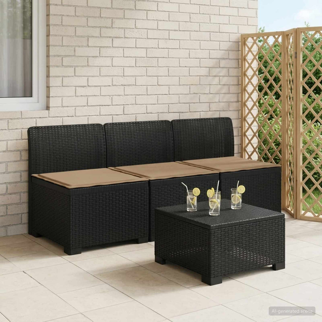 vidaXL Sofa ogrodowa 3-osobowa z poduszkami w rattanowym wyglądzie PP