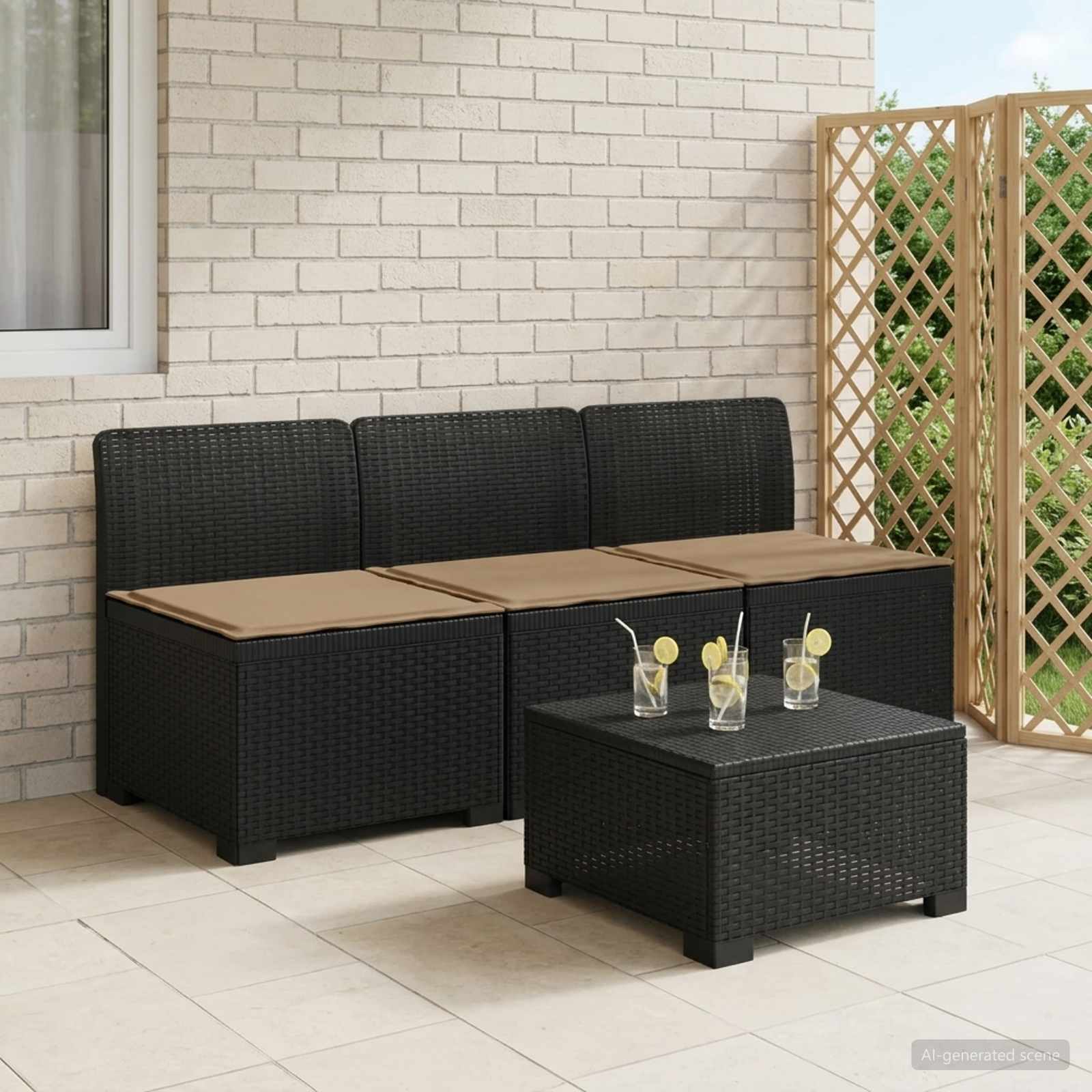 vidaXL Sofa ogrodowa 3-osobowa z poduszkami w rattanowym wyglądzie PP