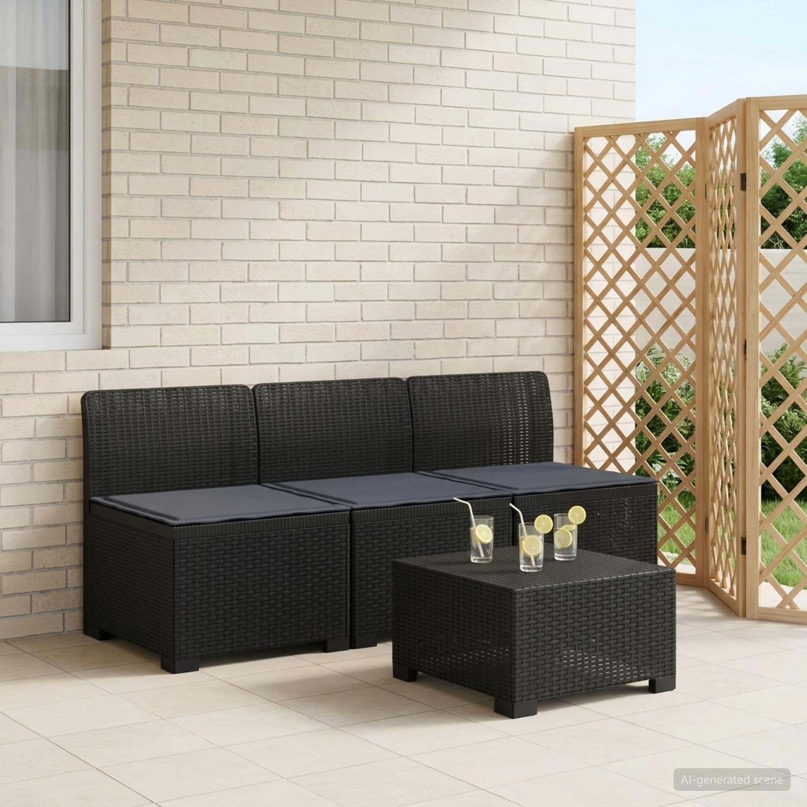 vidaXL Sofa ogrodowa 3-osobowa z poduszkami w rattanowym wyglądzie PP