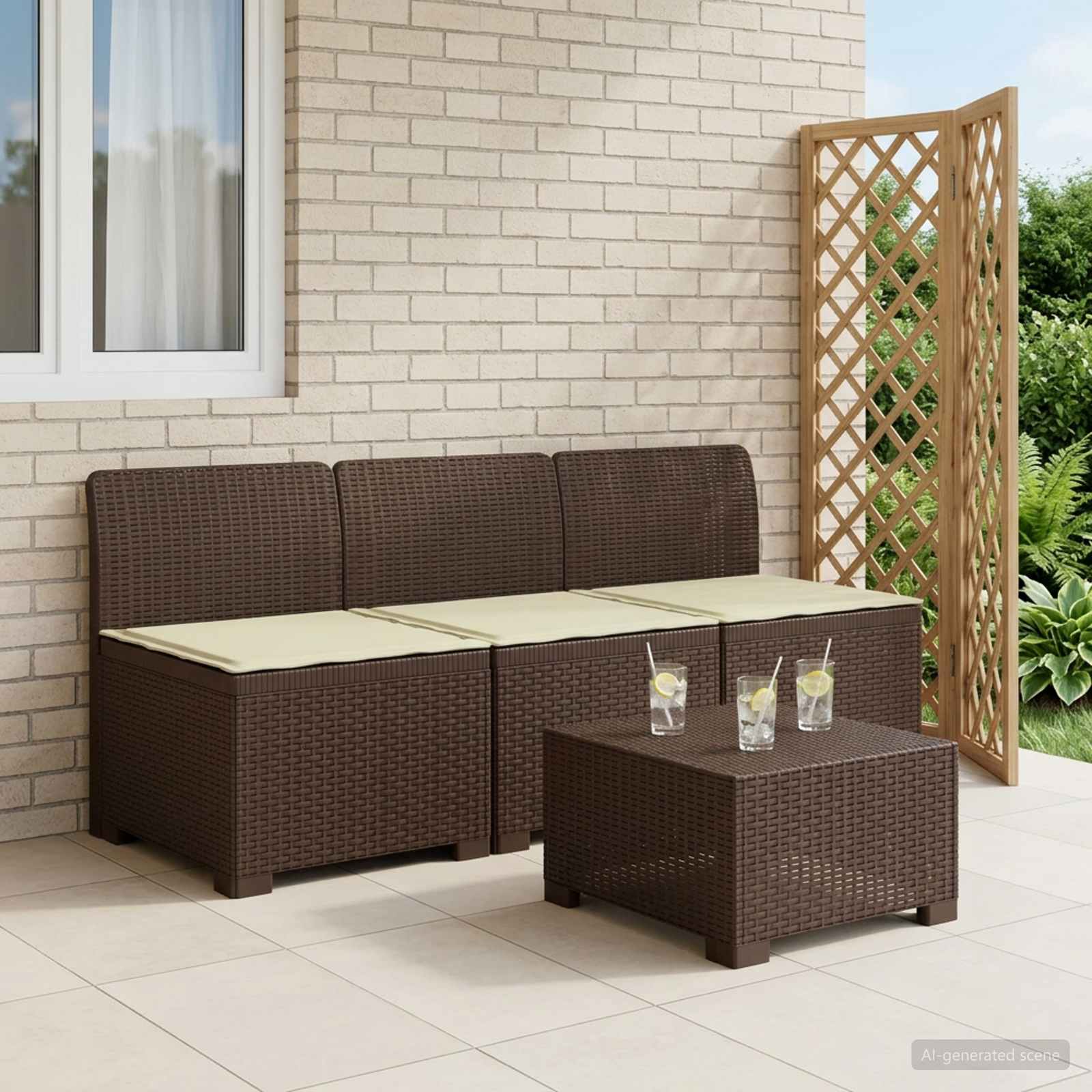vidaXL Sofa ogrodowa 3-osobowa z poduszkami w rattanowym wyglądzie PP