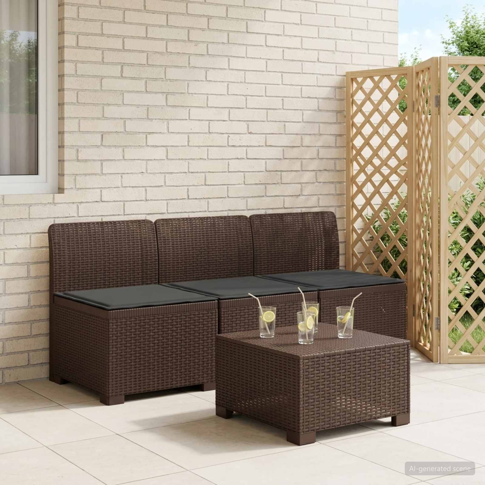 vidaXL Sofa ogrodowa 3-osobowa z poduszkami w rattanowym wyglądzie PP