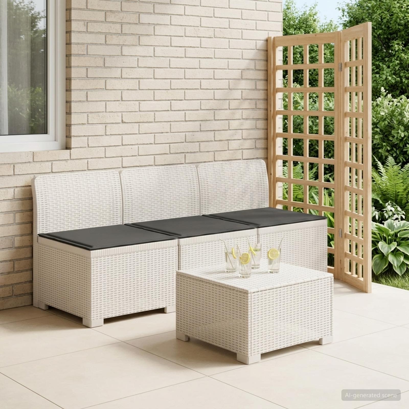 vidaXL Sofa ogrodowa 3-osobowa z poduszkami w rattanowym wyglądzie PP