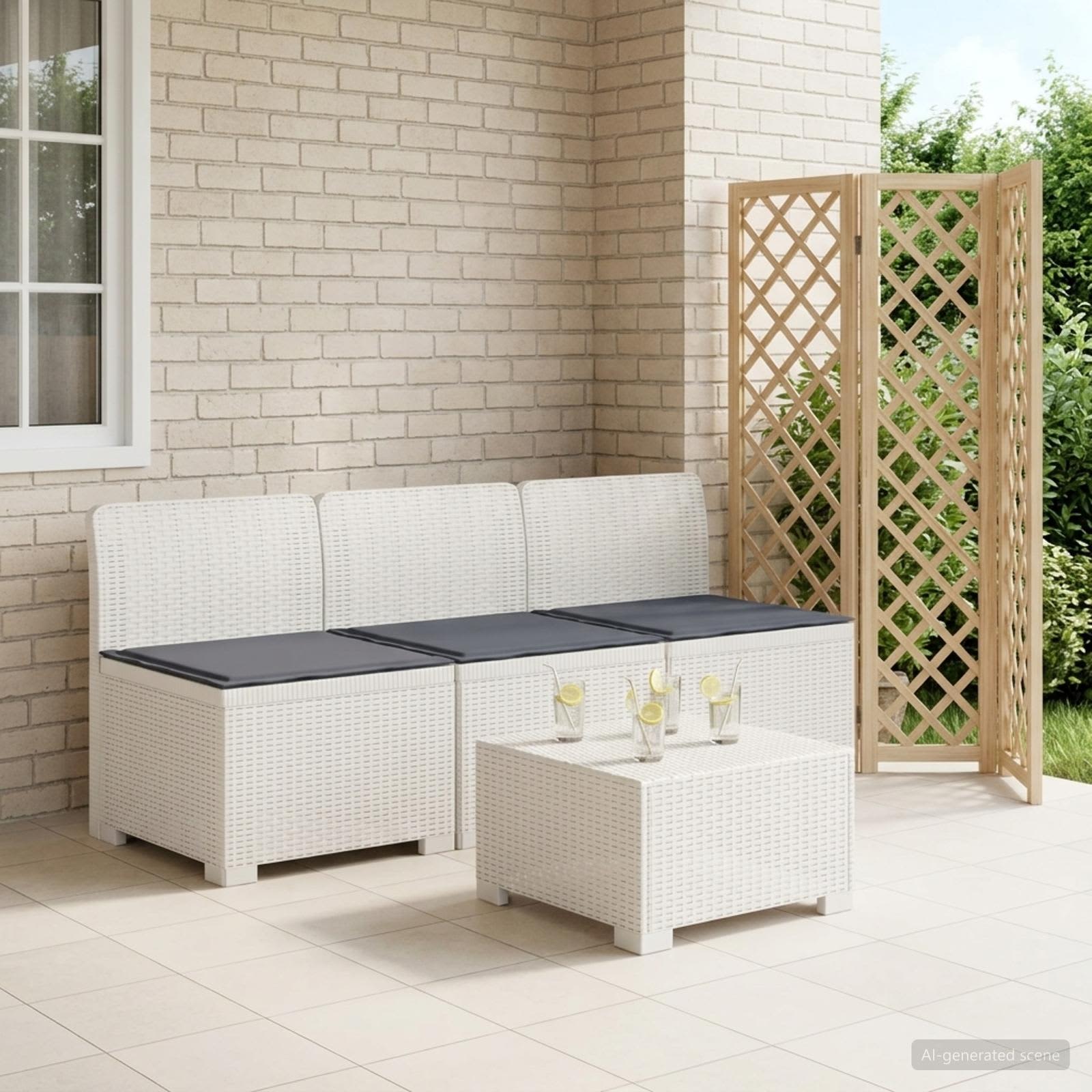 vidaXL Sofa ogrodowa 3-osobowa z poduszkami w rattanowym wyglądzie PP