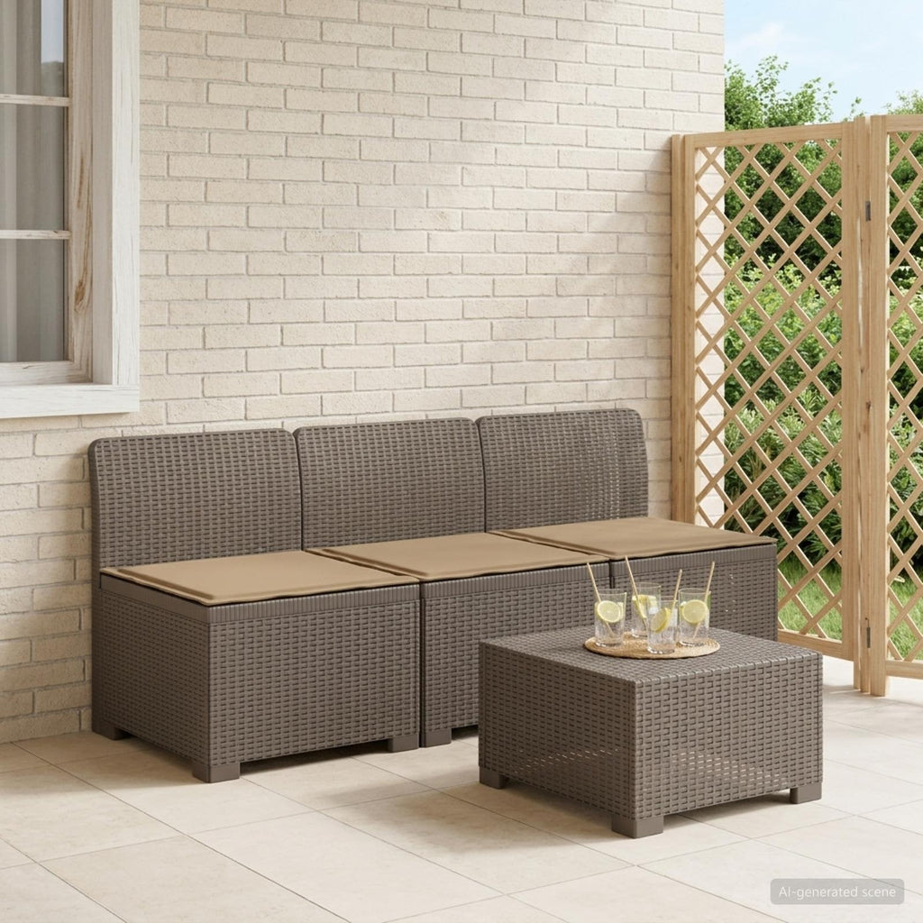 vidaXL Sofa ogrodowa 3-osobowa z poduszkami w rattanowym wyglądzie PP