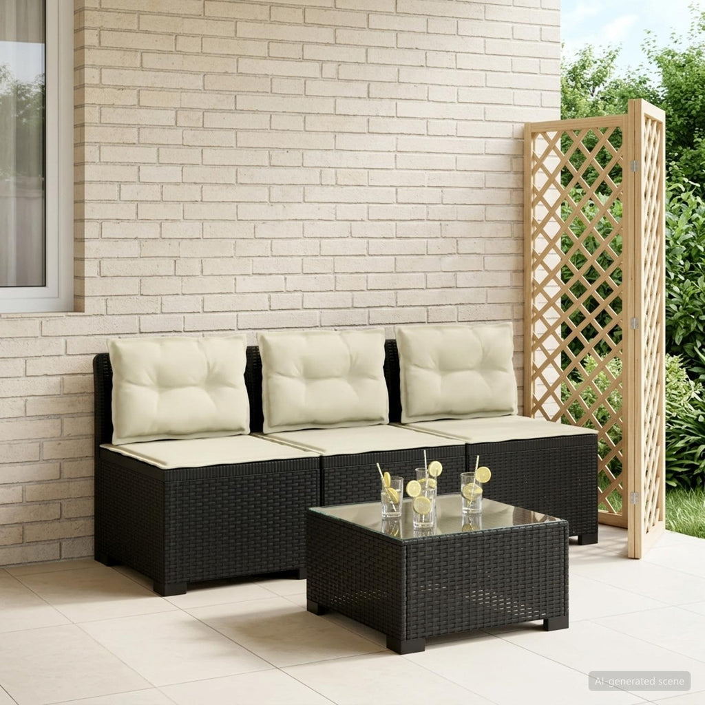 vidaXL Sofa ogrodowa 3-osobowa z poduszkami w rattanowym wyglądzie PP