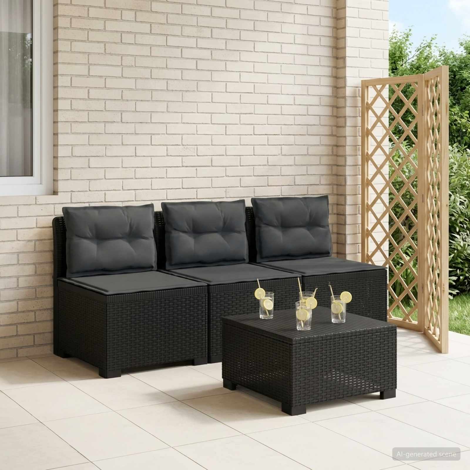 vidaXL Sofa ogrodowa 3-osobowa z poduszkami w rattanowym wyglądzie PP