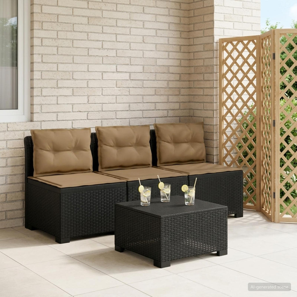 vidaXL Sofa ogrodowa 3-osobowa z poduszkami w rattanowym wyglądzie PP