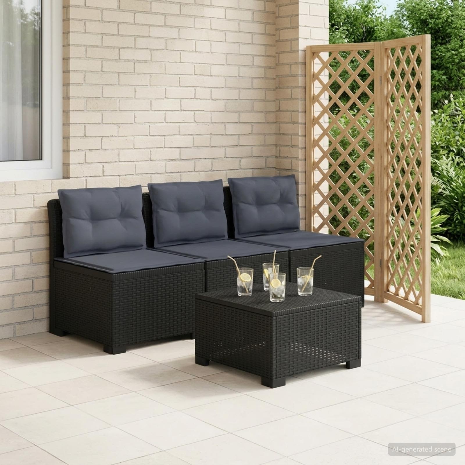 vidaXL Sofa ogrodowa 3-osobowa z poduszkami w rattanowym wyglądzie PP
