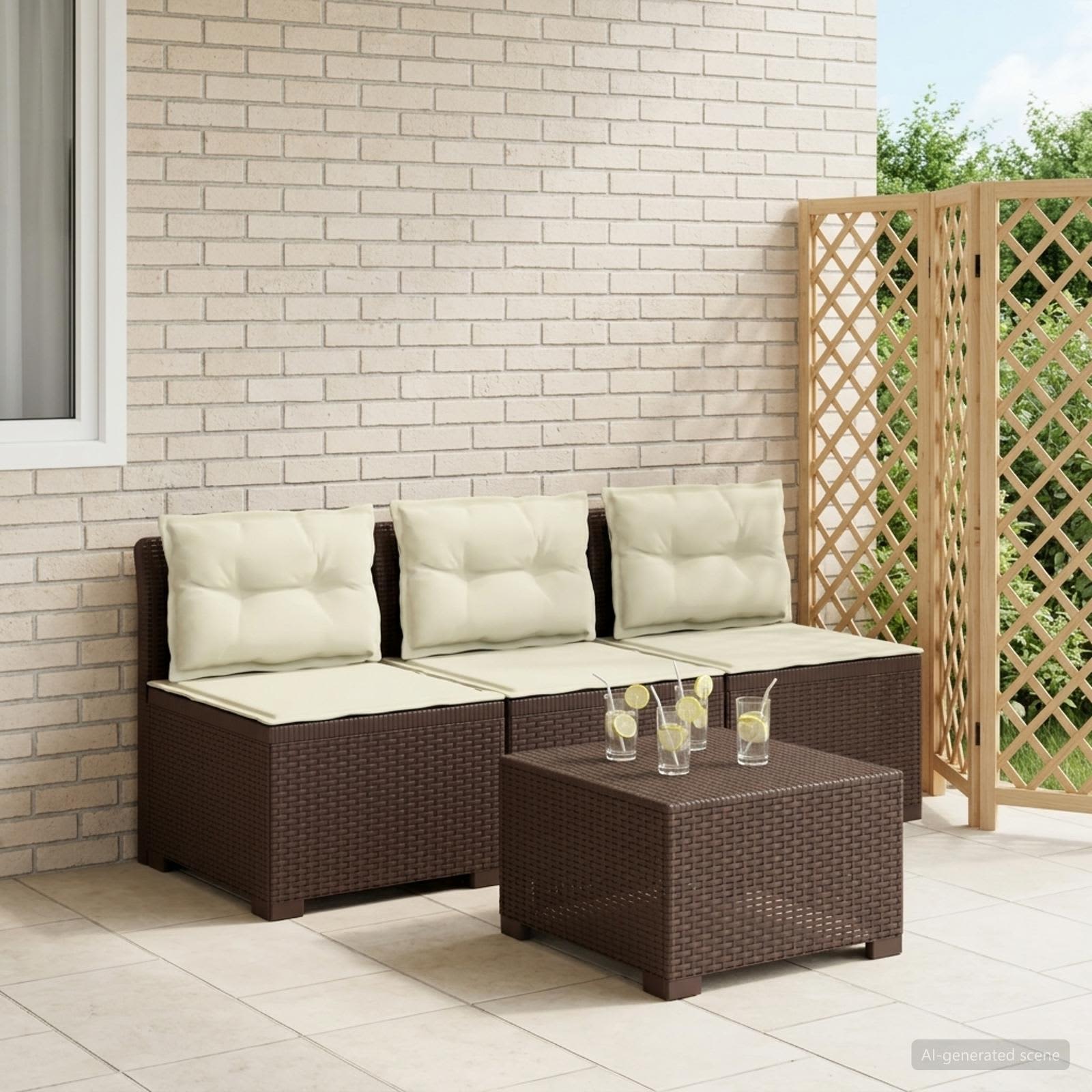 vidaXL Sofa ogrodowa 3-osobowa z poduszkami w rattanowym wyglądzie PP