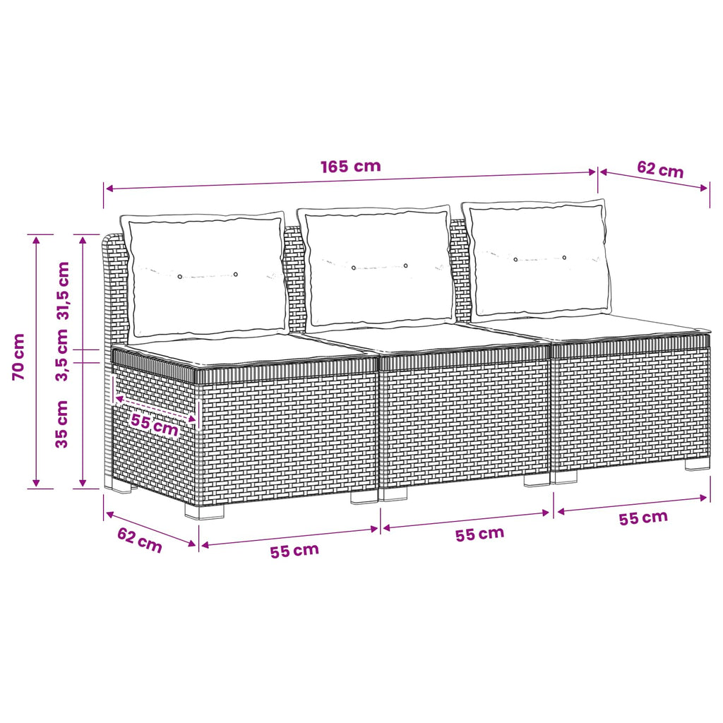 vidaXL Sofa ogrodowa 3-osobowa z poduszkami w rattanowym wyglądzie PP