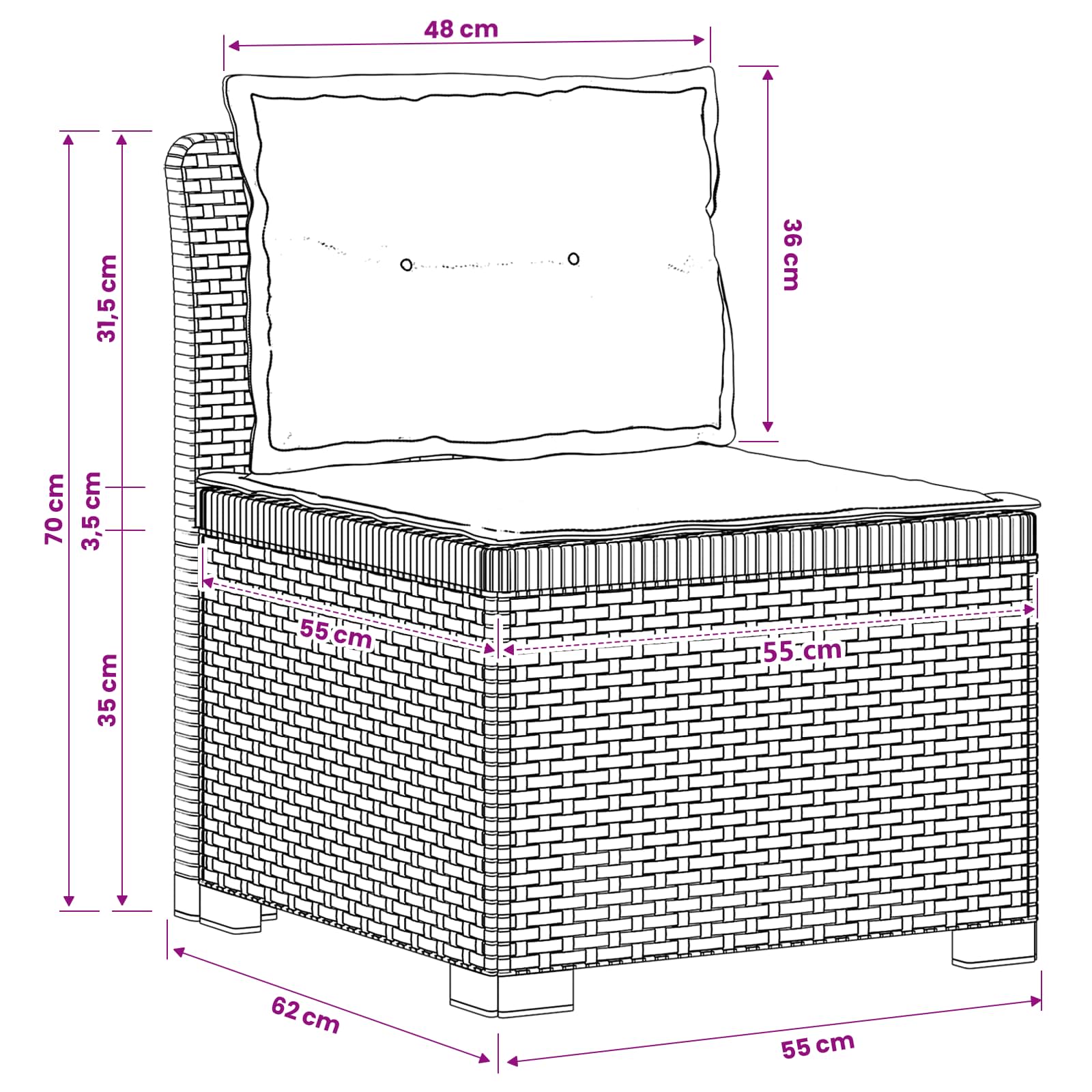 vidaXL Sofa ogrodowa 3-osobowa z poduszkami w rattanowym wyglądzie PP