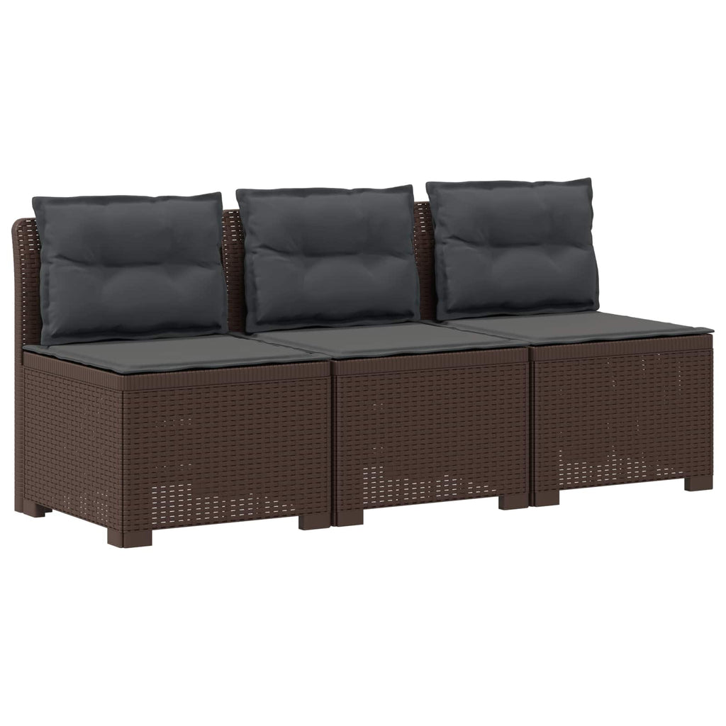 vidaXL Sofa ogrodowa 3-osobowa z poduszkami w rattanowym wyglądzie PP