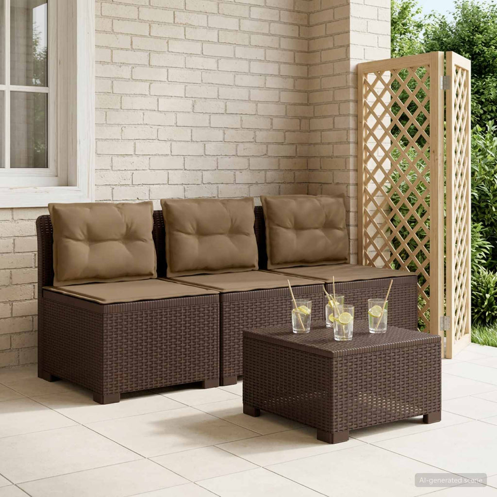 vidaXL Sofa ogrodowa 3-osobowa z poduszkami w rattanowym wyglądzie PP