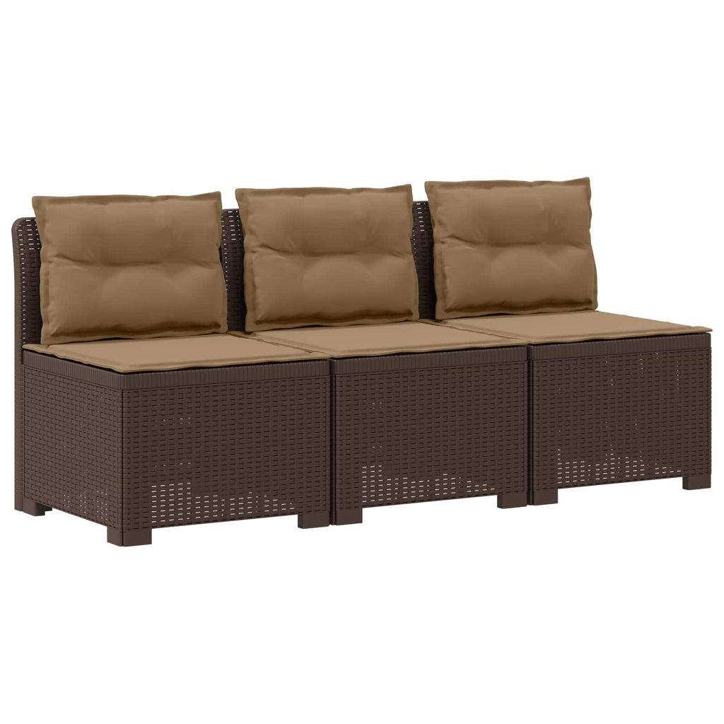 vidaXL Sofa ogrodowa 3-osobowa z poduszkami w rattanowym wyglądzie PP