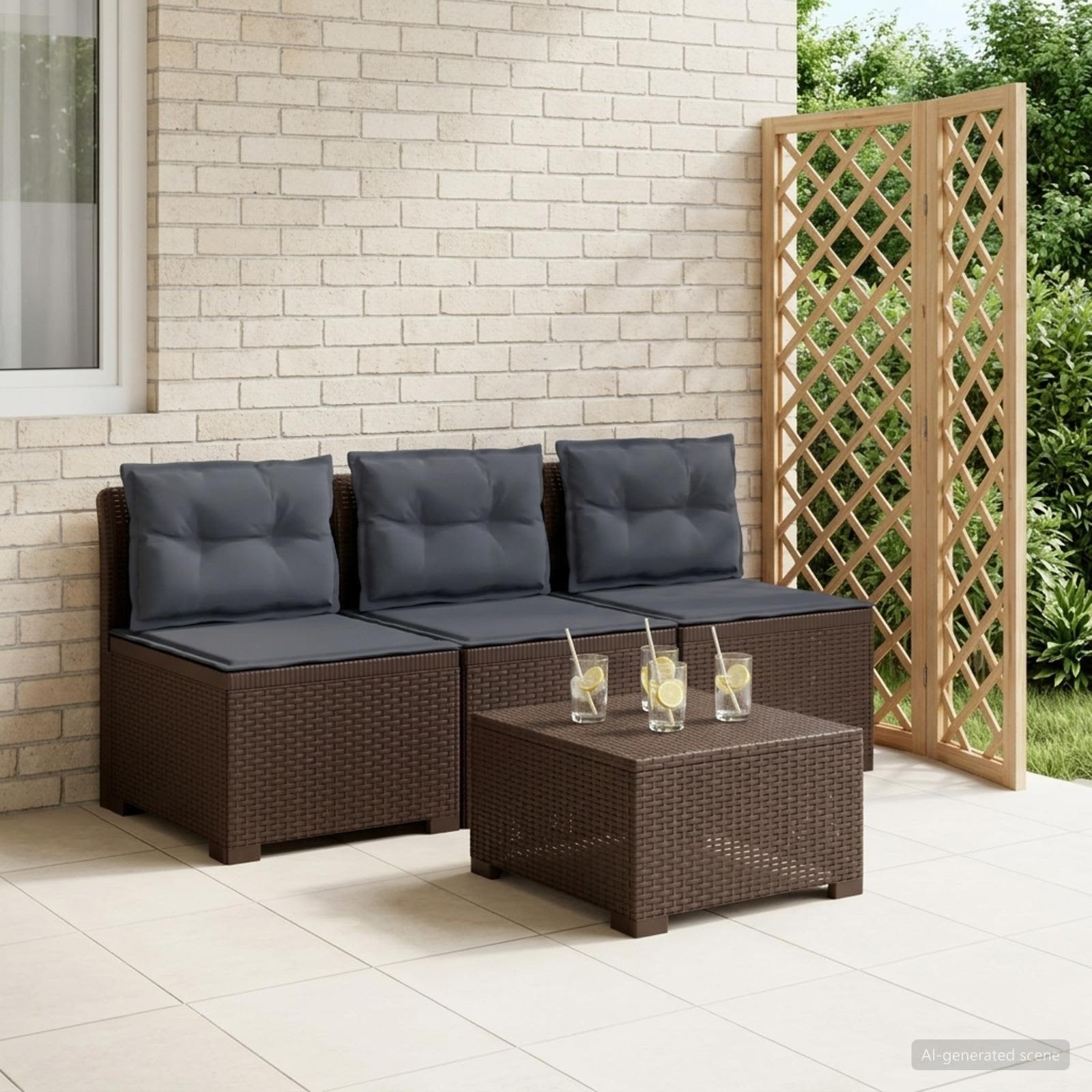 vidaXL Sofa ogrodowa 3-osobowa z poduszkami w rattanowym wyglądzie PP
