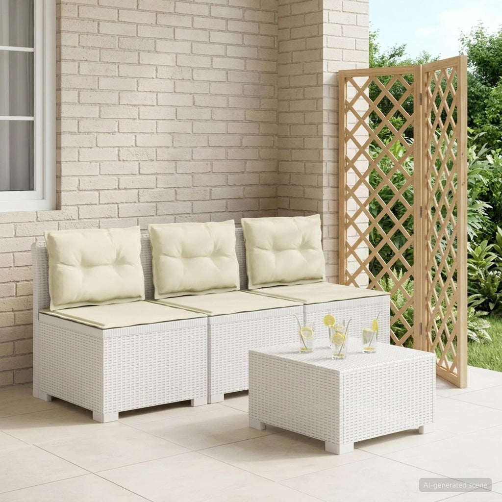 vidaXL Sofa ogrodowa 3-osobowa z poduszkami w rattanowym wyglądzie PP