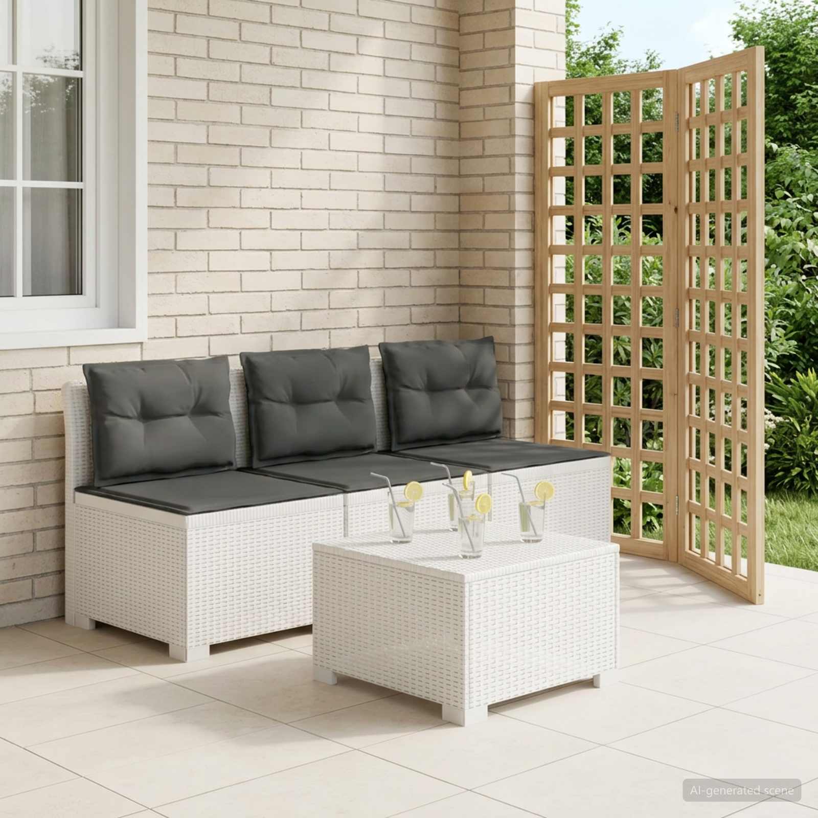vidaXL Sofa ogrodowa 3-osobowa z poduszkami w rattanowym wyglądzie PP