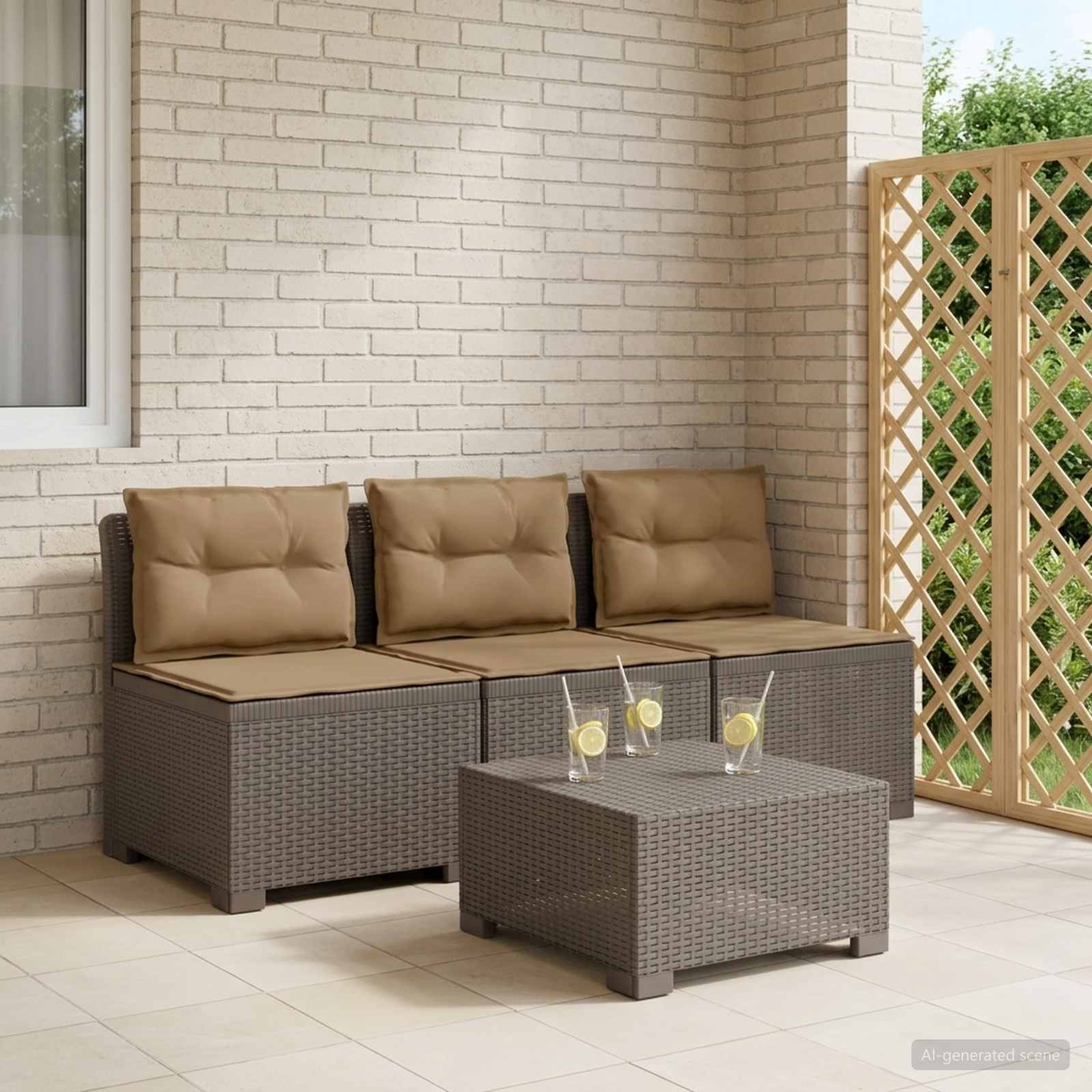 vidaXL Sofa ogrodowa 3-osobowa z poduszkami w rattanowym wyglądzie PP