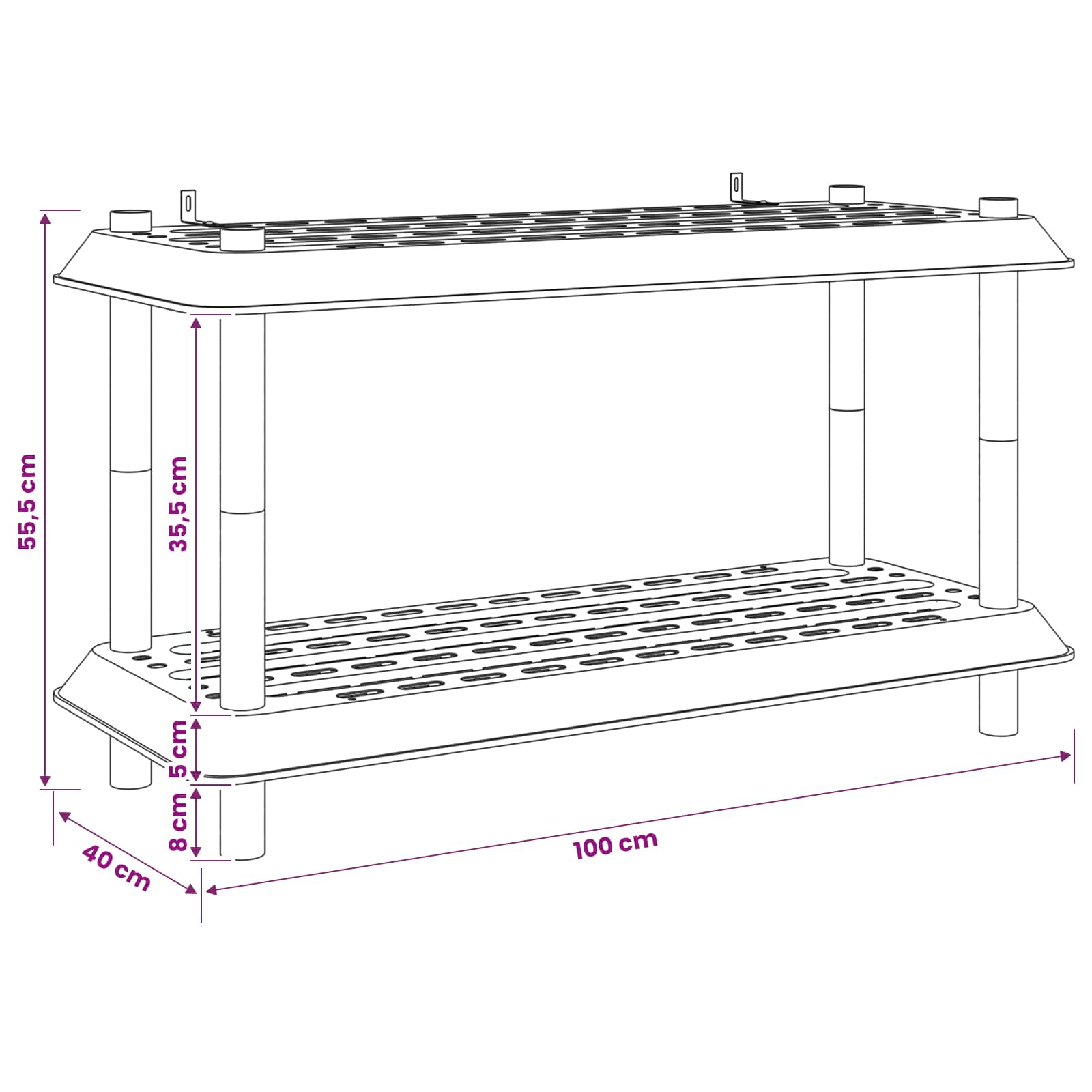 vidaXL Jednostka regałowa 2 poziomów 100 x 40 x 55,5 cm PP brązowy