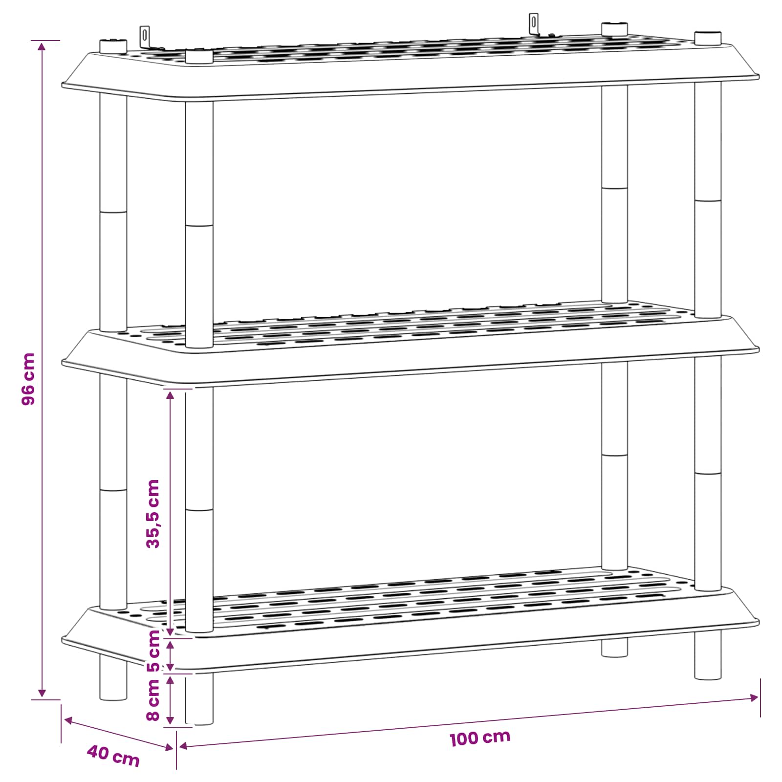 vidaXL Jednostka regałowa 3 poziomów 100 x 40 x 96 cm PP Biały