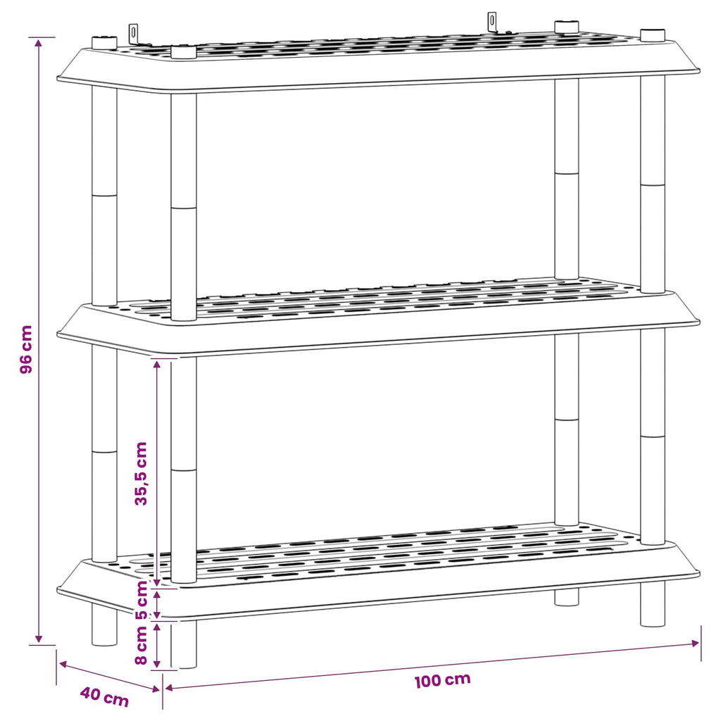 vidaXL Jednostka regałowa 3 poziomów 100 x 40 x 96 cm PP jasnoszary