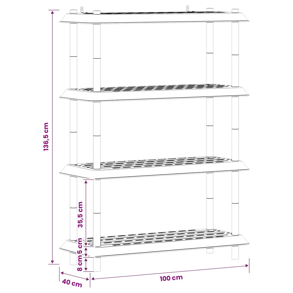 vidaXL Jednostka regałowa 4 poziomów 100 x 40 x 136,5 cm PP