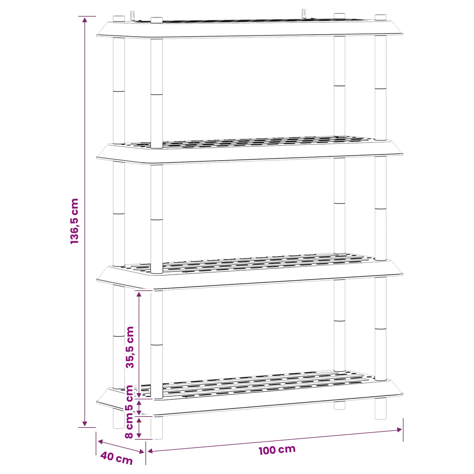 vidaXL Jednostka regałowa 4 poziomów 100 x 40 x 136,5 cm PP jasnoszary
