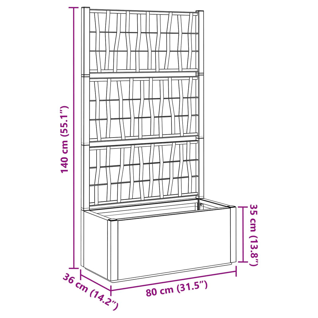 vidaXL Donica ogrodowa z trellem zielony 80 x 36 x 140 cm PP