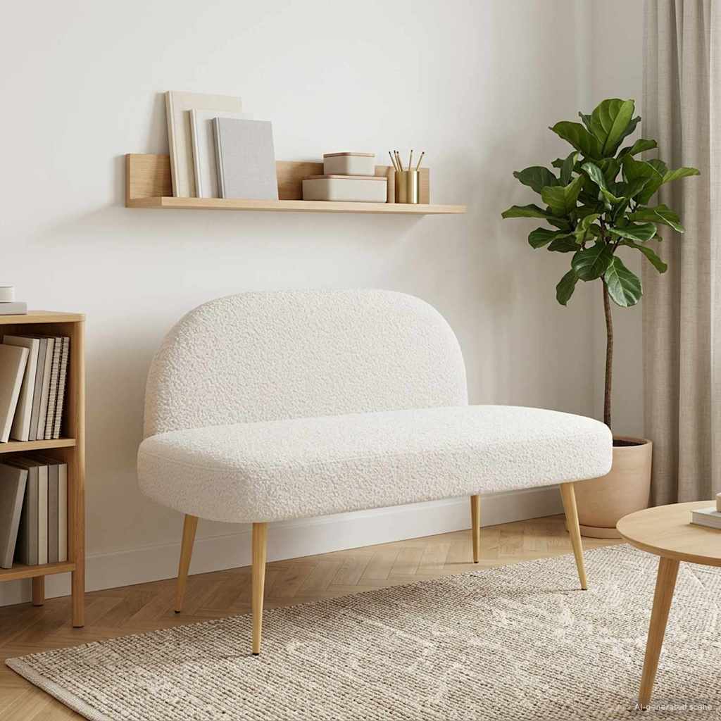vidaXL Tapicerowana ławka z oparciem kremowy 110 x 60 x 76 cm Bouclé